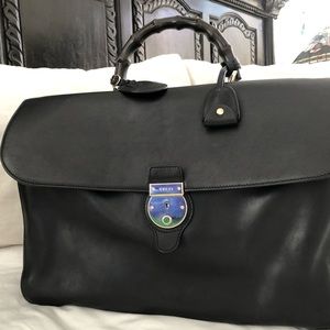 Men’s Gucci Briefcase/Overnight Bamboo Handle Bag with Gold Hardware & Key